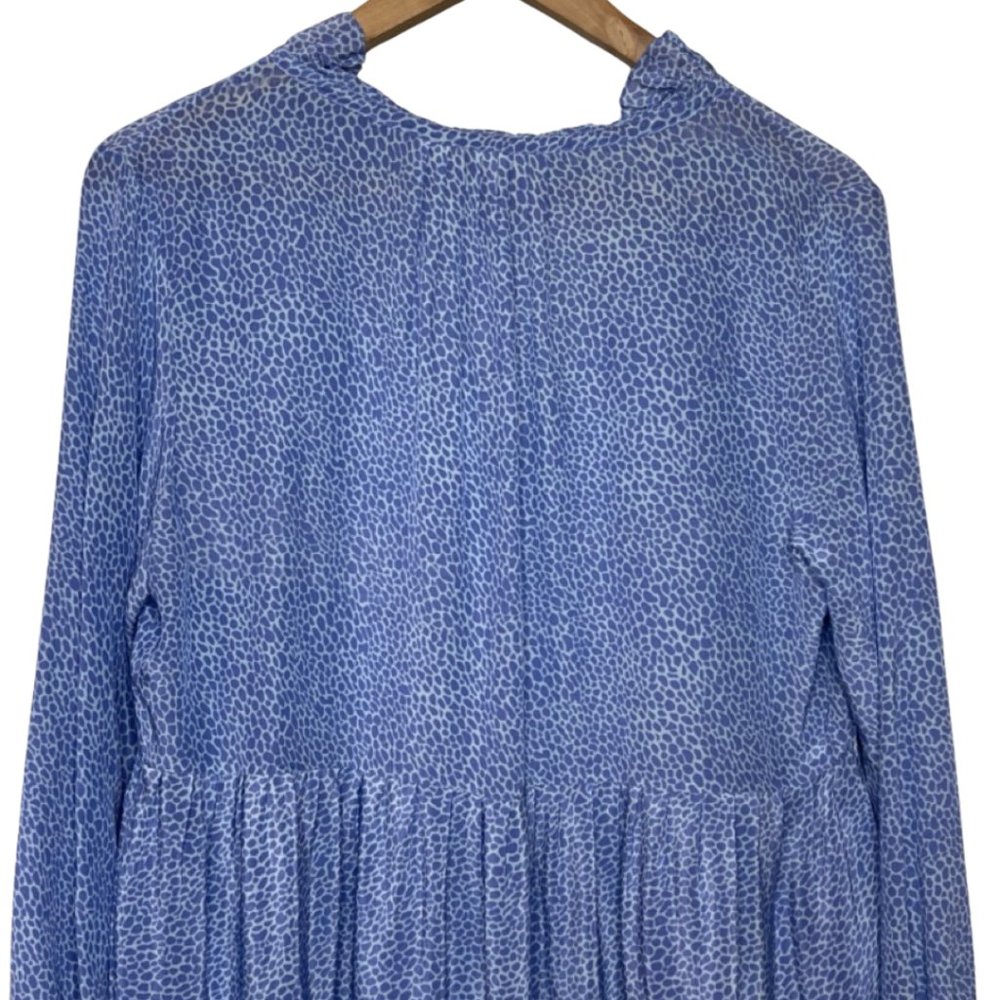 RUNGOLEE | Long Sleeve Light Blue Peasant Dress Ruffled Leopard Print | Size S - Picture 8 of 12